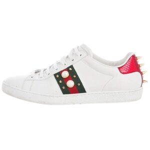 GUCCI Ace Snake-skin Trimmed Sneakers